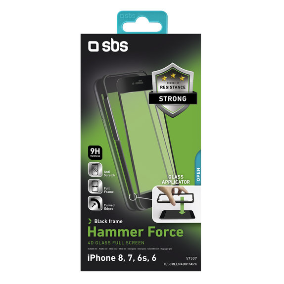 SBS - Gehärtetes Glas 4D Full Glass für iPhone 6, 6s, 7, 8, SE 2020 und SE 2022, schwarz