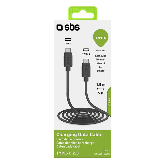 SBS - USB-C / USB-C Kabel (1.5m), schwarz