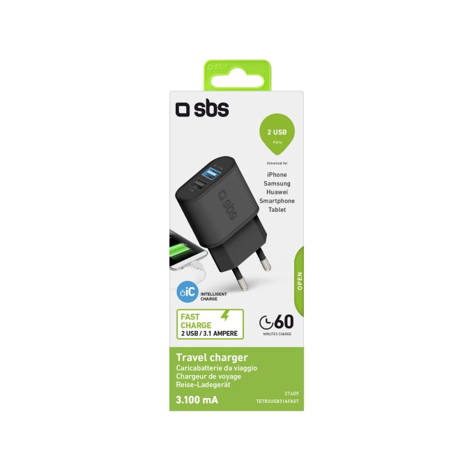 SBS - 10W Ladeadapter 2x USB, schwarz