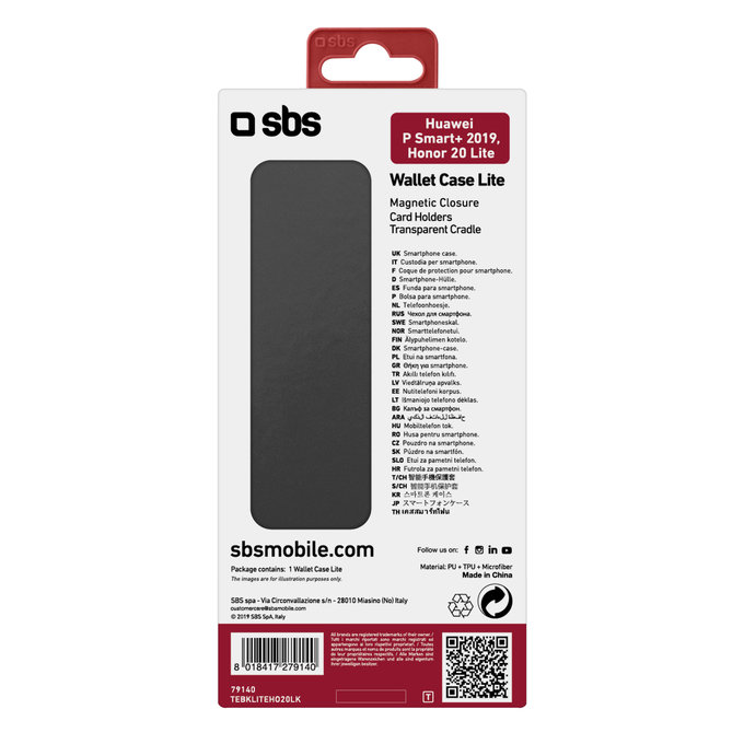 SBS - Fall Book für Honor 20 Lite/Huawei P Smart+ 2019, schwarz