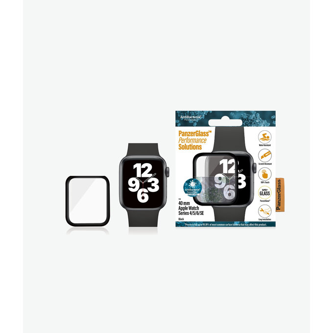 PanzerGlass - Gehärtetes Glas Full Silicone für Apple Watch Series 4, 5, 6, SE (1st gen) und SE (2nd gen) 40mm, schwarz