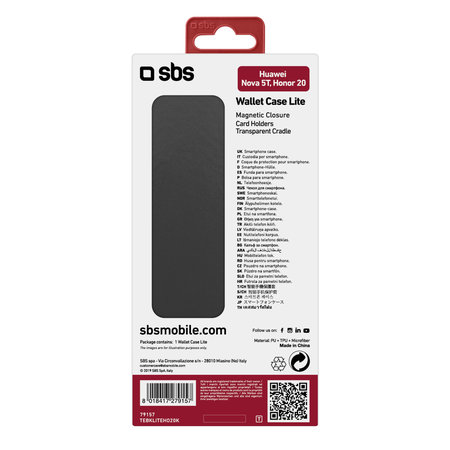 SBS - Fall Book Wallet Lite für Honor 20, Huawei Nova 5T, schwarz