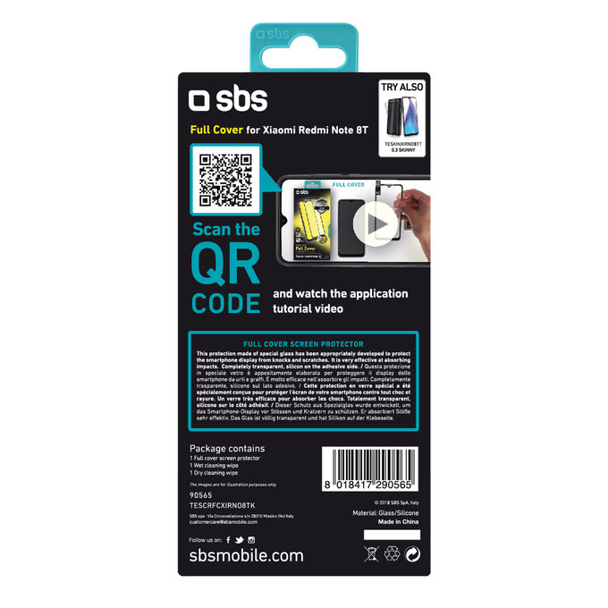 SBS - Gehärtetes Glas Full Cover für Xiaomi Redmi Note 8T, schwarz