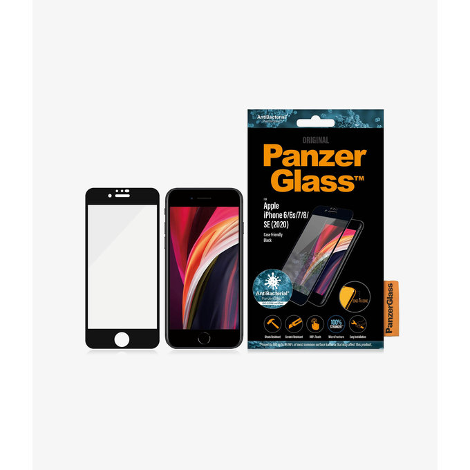 PanzerGlass - Gehärtetes Glas Case Friendly AB für iPhone 6, 6s, 7, 8, SE 2020 und SE 2022, schwarz