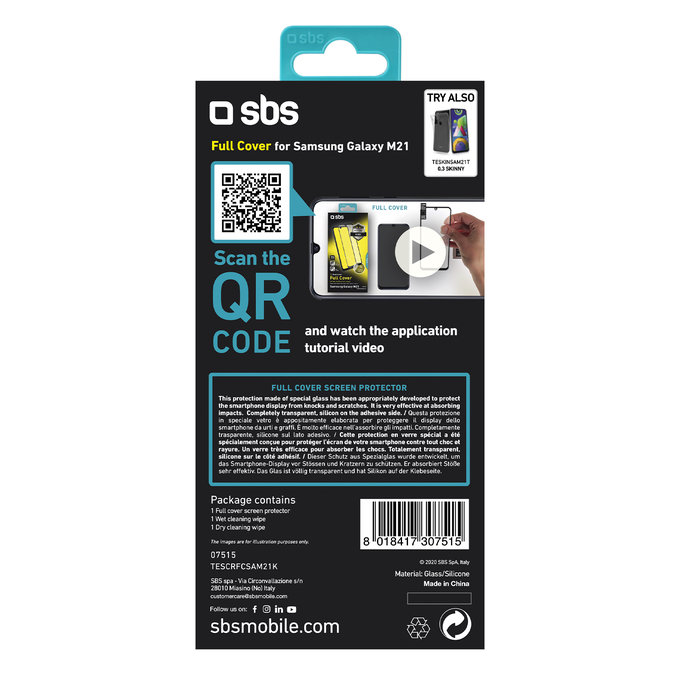 SBS - Gehärtetes Glas Full Cover für Samsung Galaxy M21, schwarz
