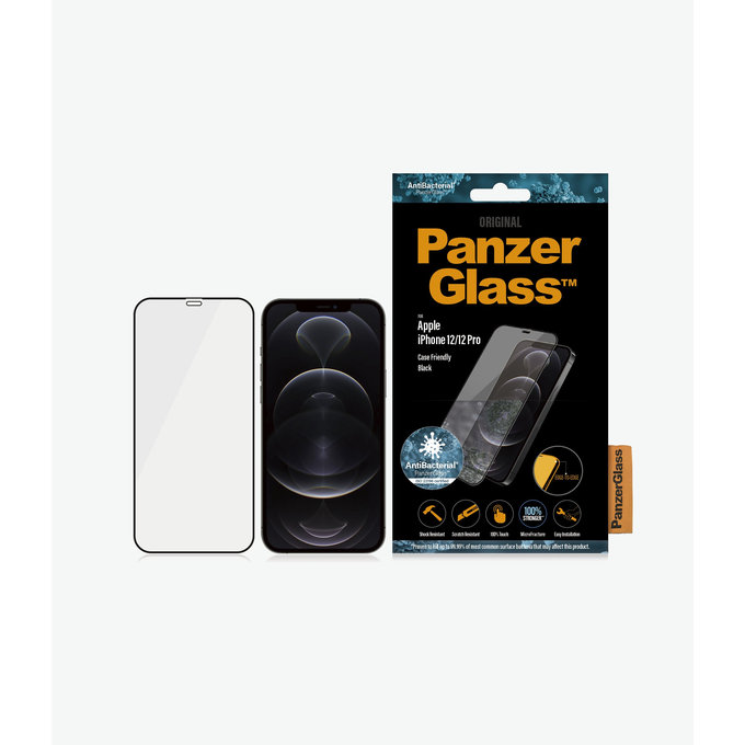 PanzerGlass - Gehärtetes Glas Case Friendly AB für iPhone 12 und 12 Pro, schwarz