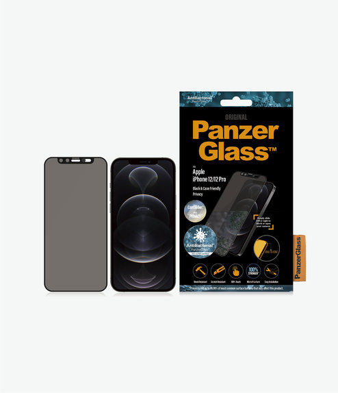PanzerGlass - Gehärtetes Glas Privacy Case Friendly CamSlider AB für iPhone 12 und 12 Pro, schwarz