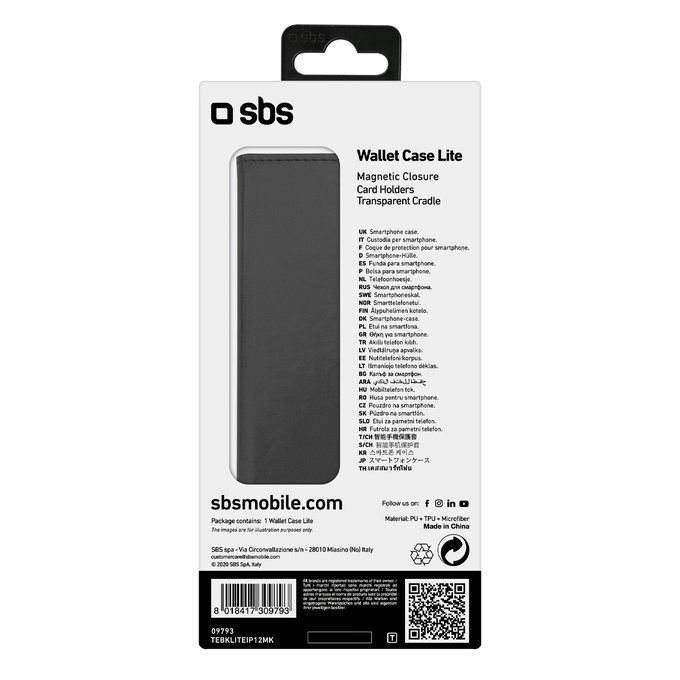 SBS - Fall Book Wallet Lite für iPhone 12 und 12 Pro, schwarz