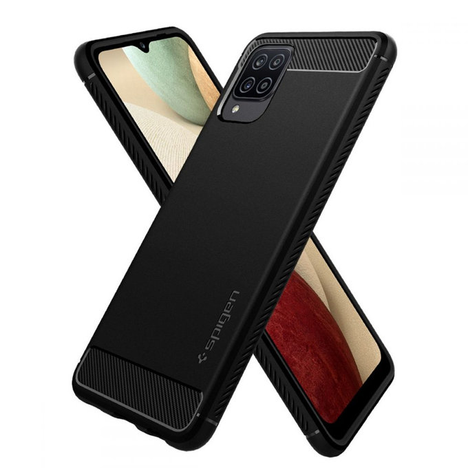 Spigen - Rugged Armor Hülle für Samsung Galaxy A12, schwarz