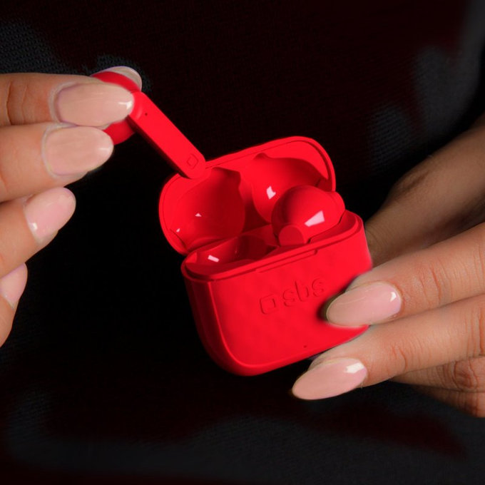 SBS - TWS Air Free Kabelloser Kopfhörer mit Ladebox 250 mAh, rot