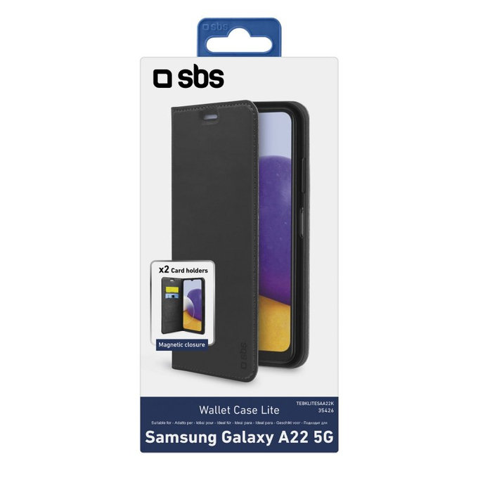 SBS - Fall Book Wallet Lite für Samsung Galaxy A22 5G, schwarz