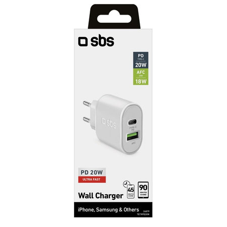 SBS - 20W Ladeadapter USB, USB-C, weiß