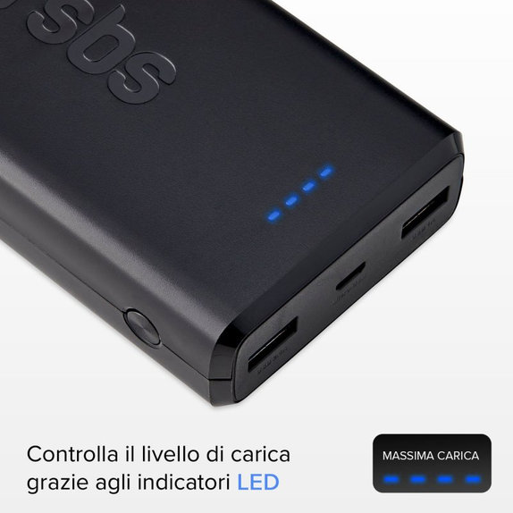 SBS - PowerBank 20 000 mAh, 2x USB, 2,1A, schwarz