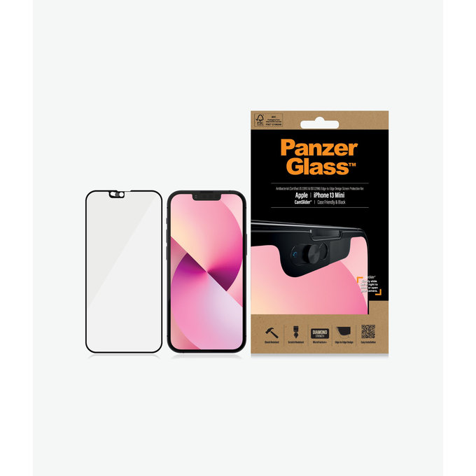 PanzerGlass - Gehärtetes Glas Case Friendly CamSlider AB für iPhone 13 mini, schwarz