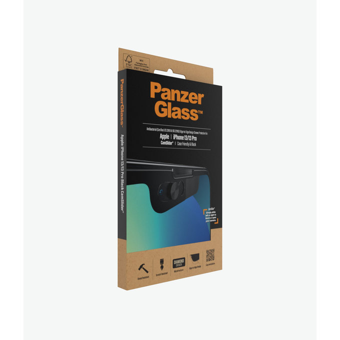 PanzerGlass - Gehärtetes Glas Case Friendly CamSlider AB für iPhone 13, 13 Pro und 14, schwarz