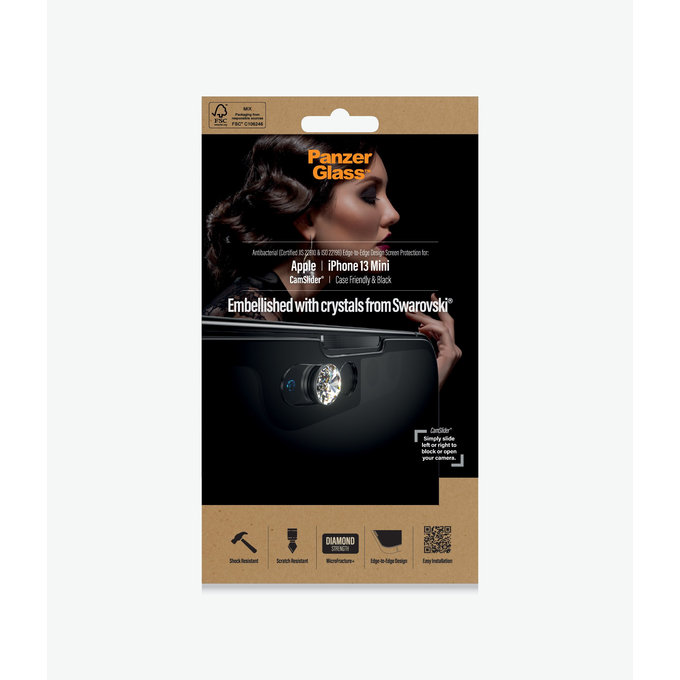 PanzerGlass - Gehärtetes Glas Case Friendly CamSlider Swarovski AB für iPhone 13 mini, black