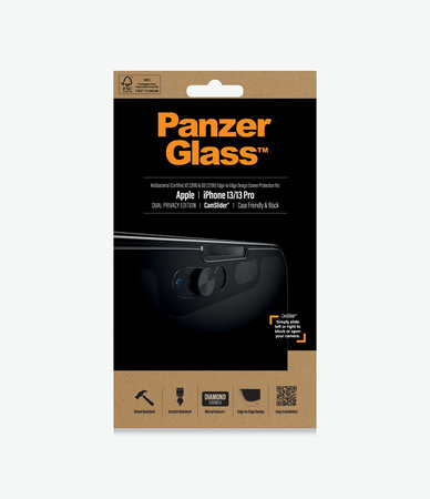 PanzerGlass - Gehärtetes Glas Case Friendly Privacy CamSlider AB für iPhone 13, 13 Pro und 14, schwarz