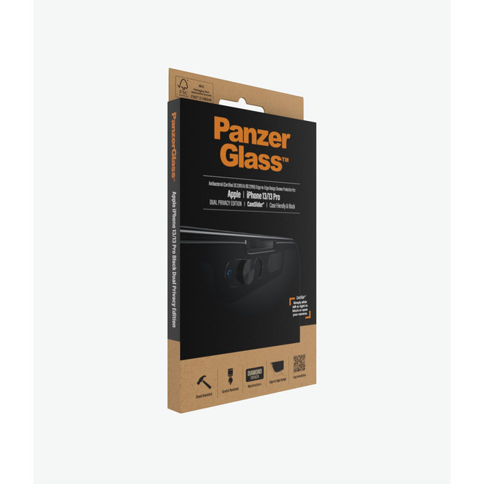 PanzerGlass - Gehärtetes Glas Case Friendly Privacy CamSlider AB für iPhone 13, 13 Pro und 14, schwarz