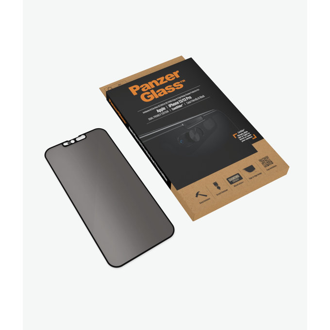PanzerGlass - Gehärtetes Glas Case Friendly Privacy CamSlider AB für iPhone 13, 13 Pro und 14, schwarz