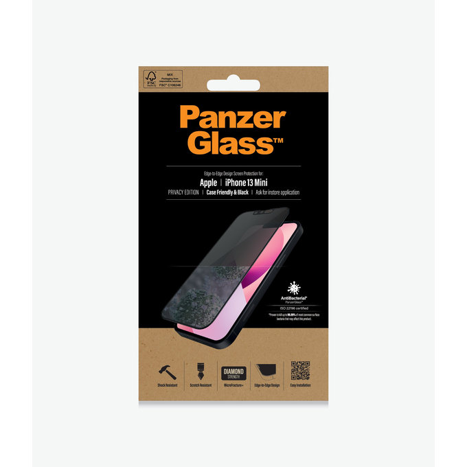 PanzerGlass - Gehärtetes Glas Case Friendly Privacy AB für iPhone 13 mini, schwarz