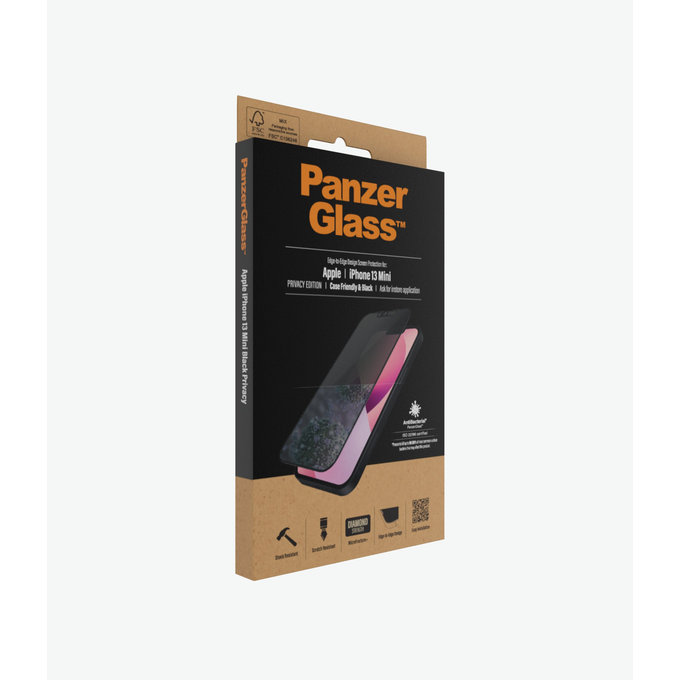 PanzerGlass - Gehärtetes Glas Case Friendly Privacy AB für iPhone 13 mini, schwarz