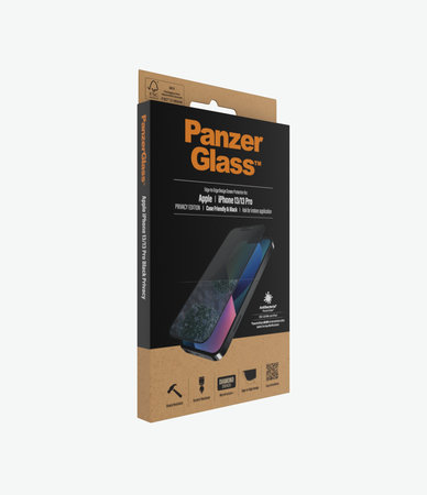 PanzerGlass - Gehärtetes Glas Case Friendly Privacy AB für iPhone 13, 13 Pro, 14 und 16e, schwarz