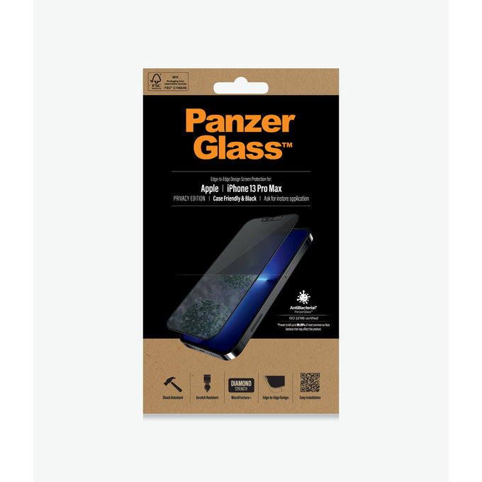 PanzerGlass - Gehärtetes Glas Case Friendly Privacy AB für iPhone 13 Pro Max und 14 Plus, schwarz