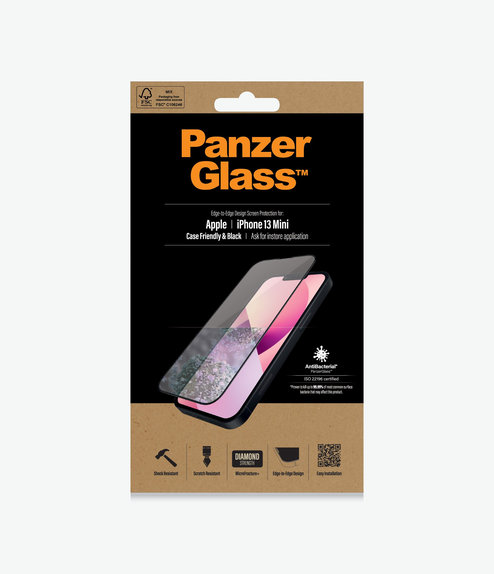 PanzerGlass - Gehärtetes Glas Case Friendly AB für iPhone 13 mini, schwarz