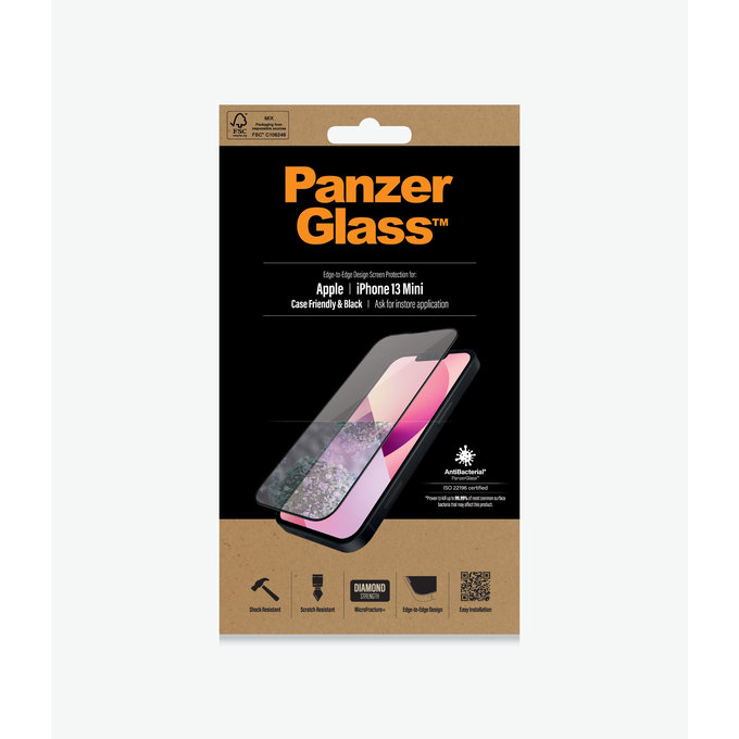 PanzerGlass - Gehärtetes Glas Case Friendly AB für iPhone 13 mini, schwarz