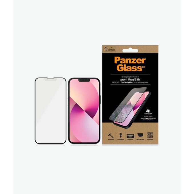 PanzerGlass - Gehärtetes Glas Case Friendly Anti-Glare AB für iPhone 13 mini, black