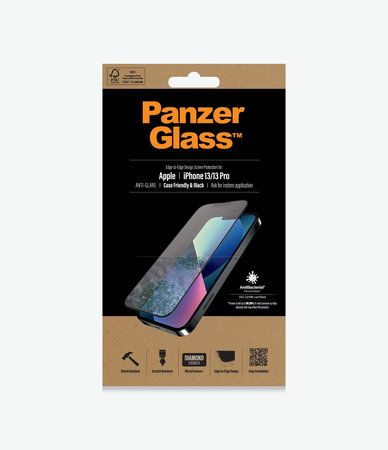 PanzerGlass - Gehärtetes Glas Case Friendly Anti-Glare AB für iPhone 13, 13 Pro und 14, black