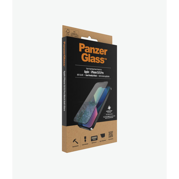 PanzerGlass - Gehärtetes Glas Case Friendly Anti-Glare AB für iPhone 13, 13 Pro und 14, black