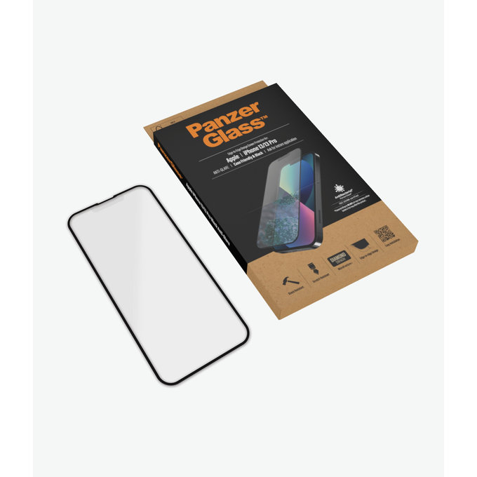 PanzerGlass - Gehärtetes Glas Case Friendly Anti-Glare AB für iPhone 13, 13 Pro und 14, black