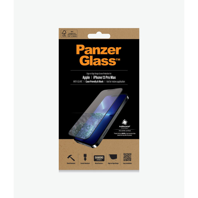 PanzerGlass - Gehärtetes Glas Case Friendly Anti-Glare AB für iPhone 13 Pro Max und 14 Plus, schwarz
