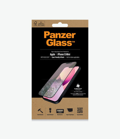 PanzerGlass - Gehärtetes Glas Case Friendly Anti-Bluelight AB für iPhone 13 mini, schwarz