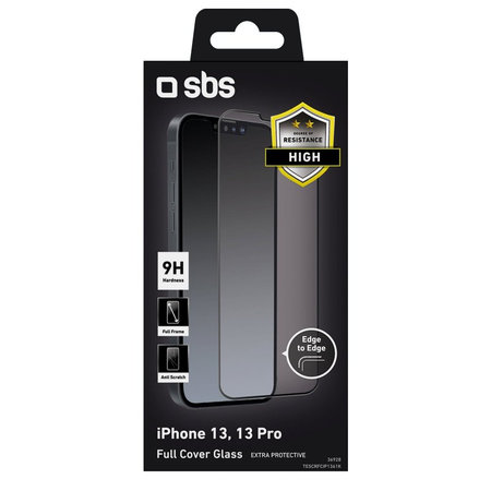 SBS - Gehärtetes Glas Full Cover für iPhone 13, 13 Pro, 14 und 16e, schwarz