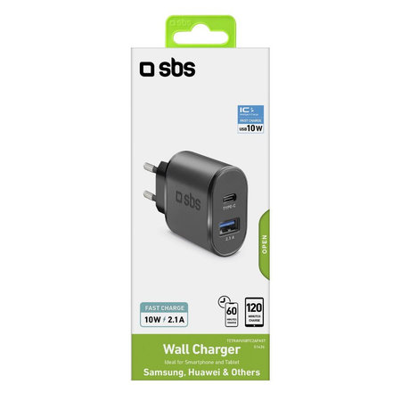 SBS - 10W Ladeadapter USB, USB-C, schwarz