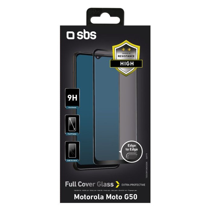 SBS - Gehärtetes Glas Full Cover für Motorola G50 5G, G50, E7, schwarz