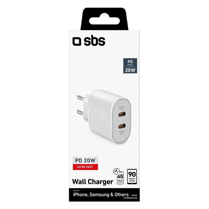 SBS - 20W Ladeadapter 2x USB-C Power Delivery, weiß