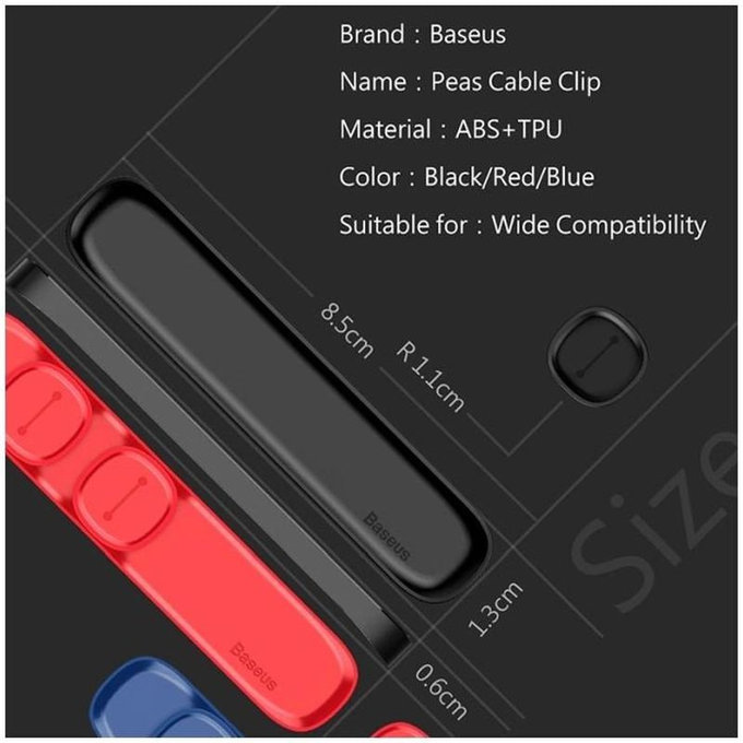 Baseus - Kabelorganisator - Halter für 3 Kabel, Schwarz