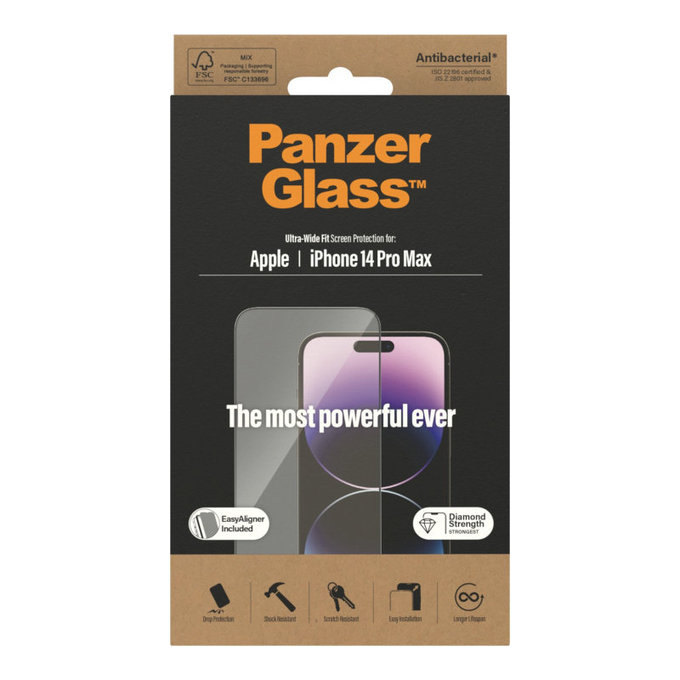 Schutzglas UWF AB mit Applikator für iPhone 14 Pro Max, Schwarz, PanzerGlass