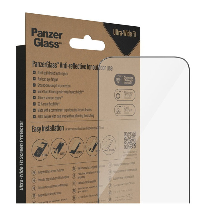 Schutzglas UWF Anti-Reflective AB mit Applikator für iPhone 14 Pro, Schwarz, PanzerGlass