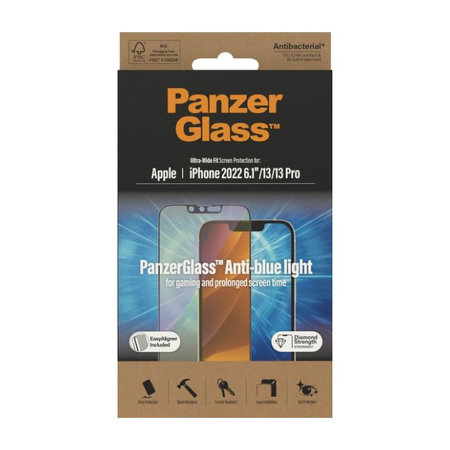 PanzerGlass - Gehärtetes Glas UWF Anti-Bluelight AB für iPhone 13, 13 Pro, 14 und 16e
