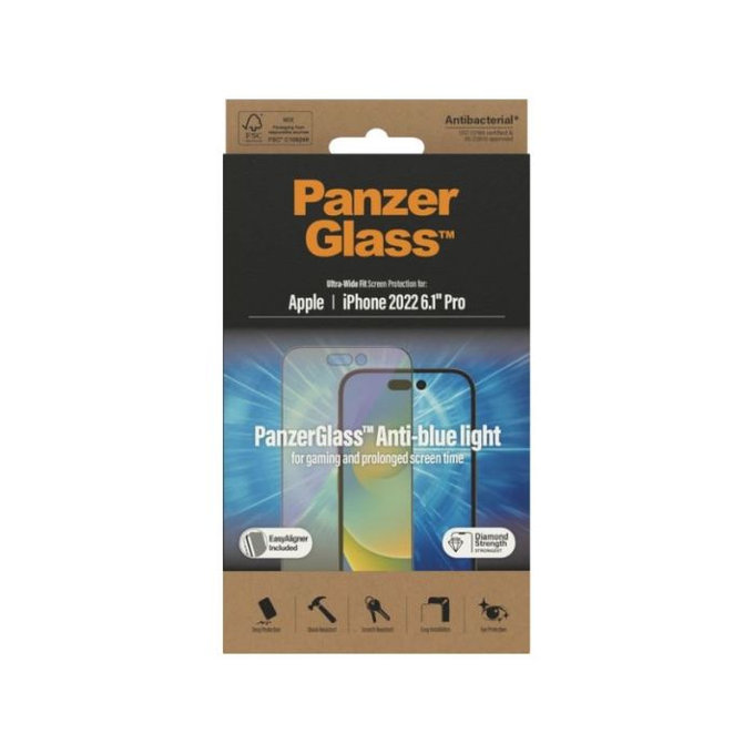 PanzerGlass - Gehärtetes Glas UWF Anti-Bluelight AB für iPhone 14 Pro