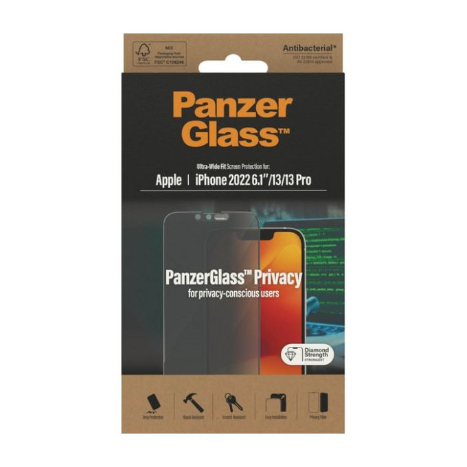 PanzerGlass - Gehärtetes Glas UWF Privacy AB für iPhone 13, 13 Pro, 14 und 16e