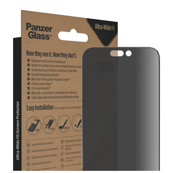 Schutzglas UWF Privacy AB mit Applikator für iPhone 14 Pro Max, Schwarz, PanzerGlass