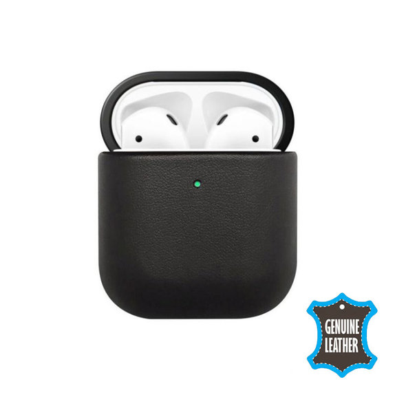 FixPremium - Lederetui für AirPods 1 und 2, schwarz
