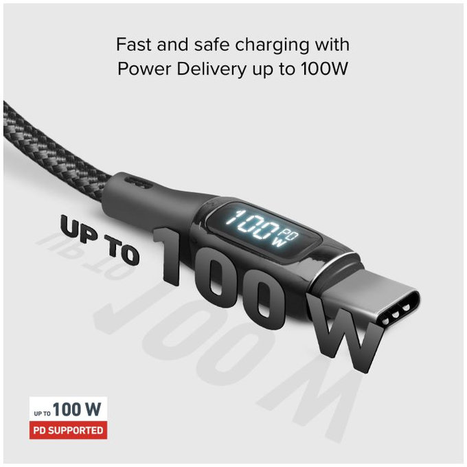 SBS - USB-C / USB-C Kabel mit LCD a PowerDelivery 100W (1m), schwarz
