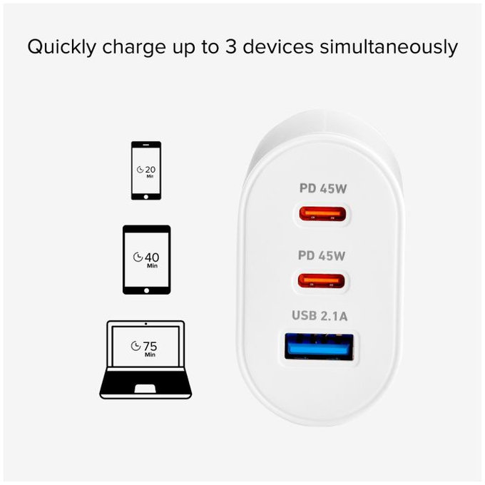 SBS - 45W Ladeadapter USB, 2x USB-C, PowerDelivery, weiß