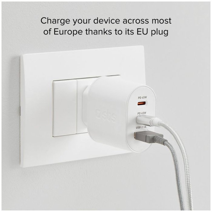 SBS - 45W Ladeadapter USB, 2x USB-C, PowerDelivery, weiß